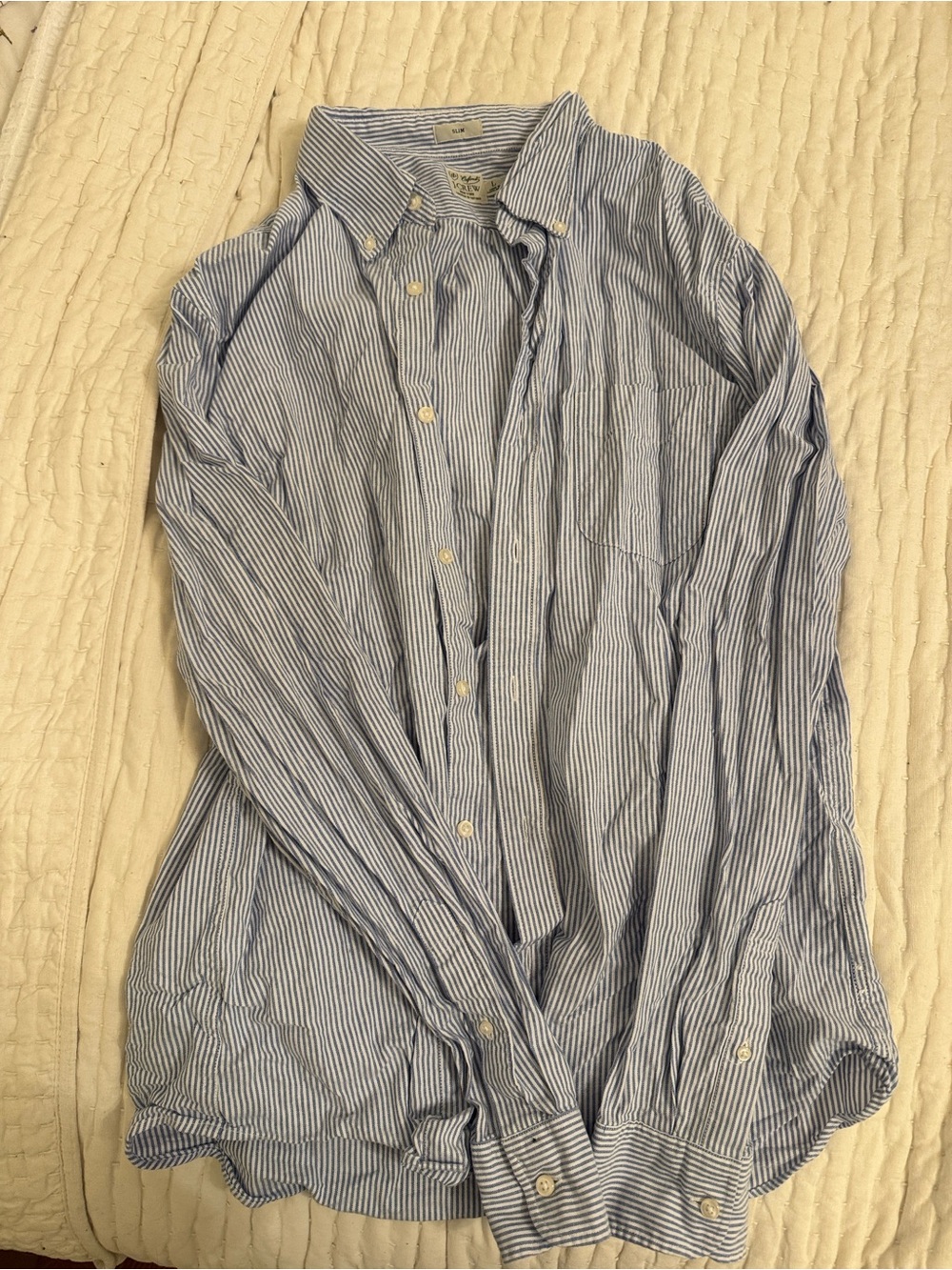 NWOT J. Crew Men's Blue and White Striped Button-Down Shirt
